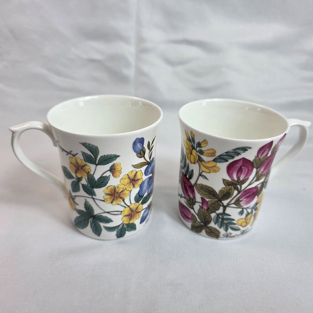 TWO Royal Stuart Bone China Floral Mugs Multicolor Floral Design